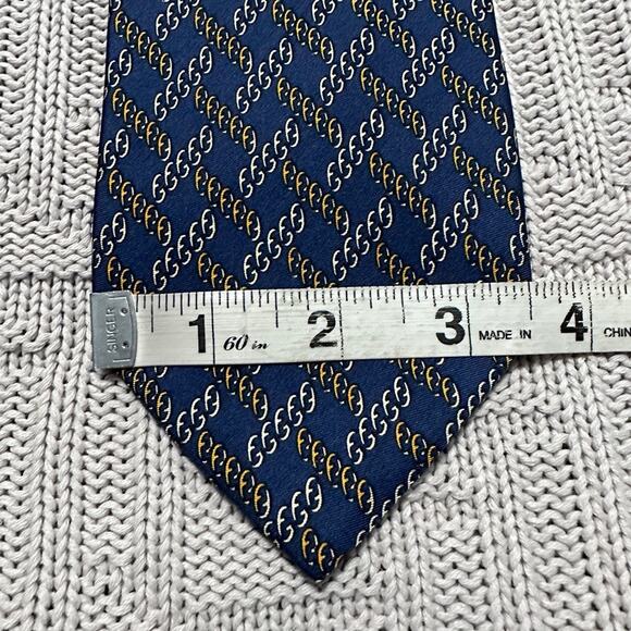 Vintage Fendi navy blue chain plaid Italian silk tie - Picture 6 of 6
